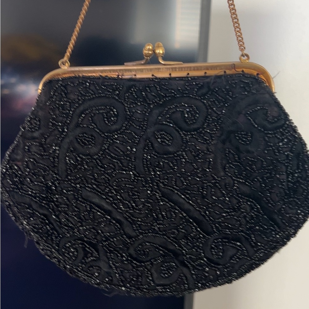 Vintage Elegant Black Beaded Evening Bag